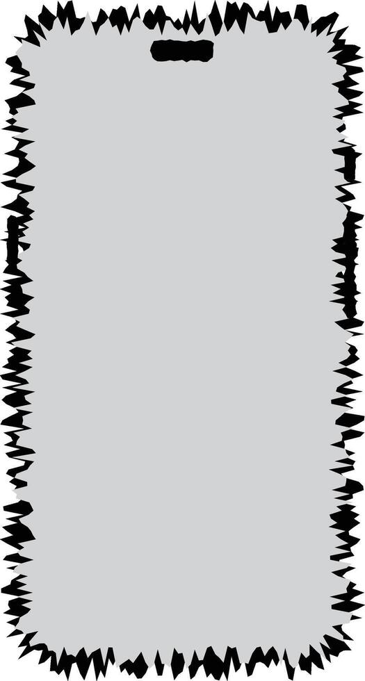 A simple, stylized mockup of a smartphone, featuring a light gray background and a jagged, textured border in black. vector