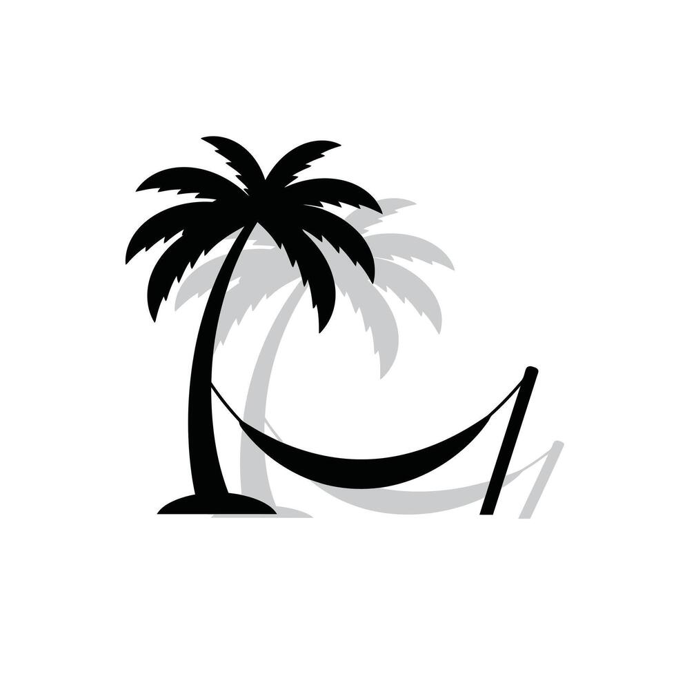 Minimalist silhouette of a lone palm tree casting a shadow over a hammock vector