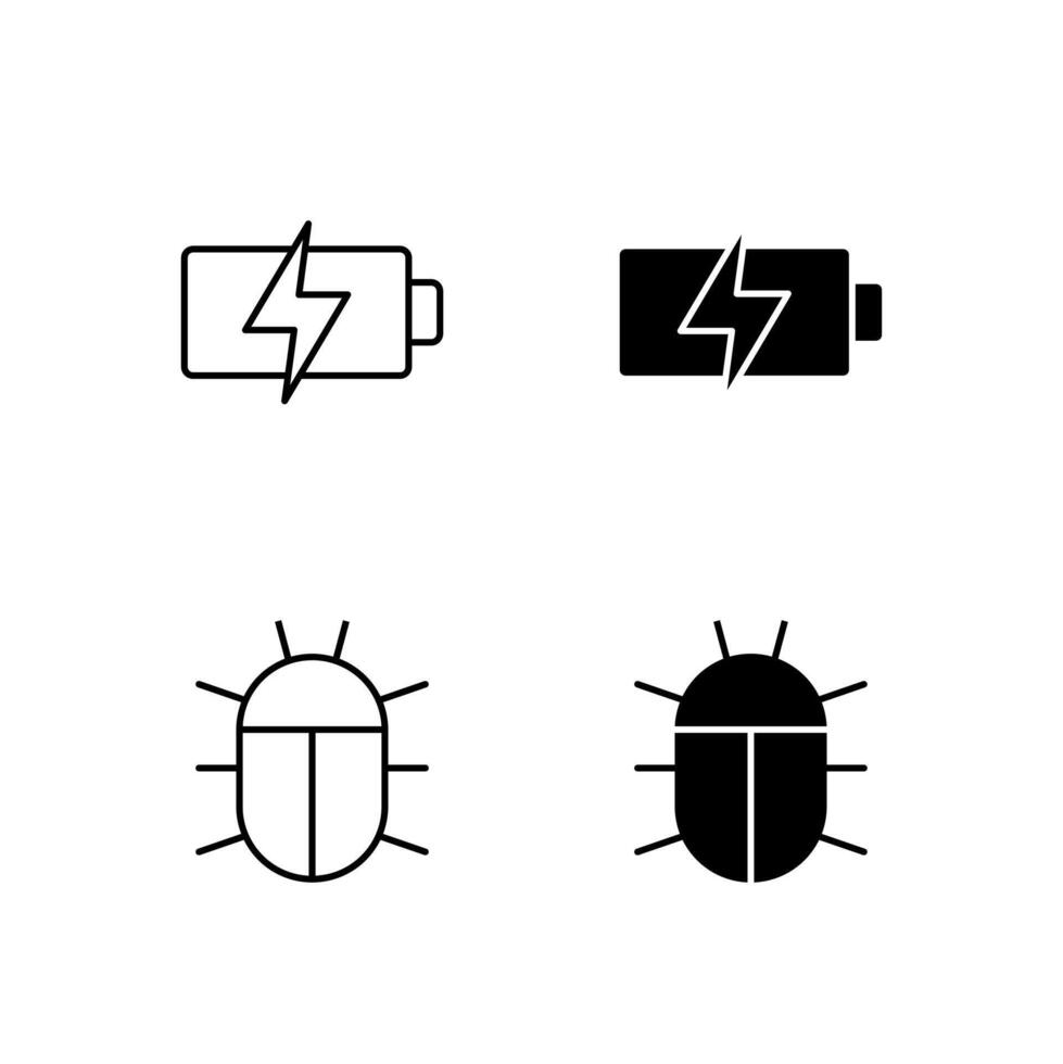 Digital Platform Battery and Bug Report Glyph and Line Icon Pack vector
