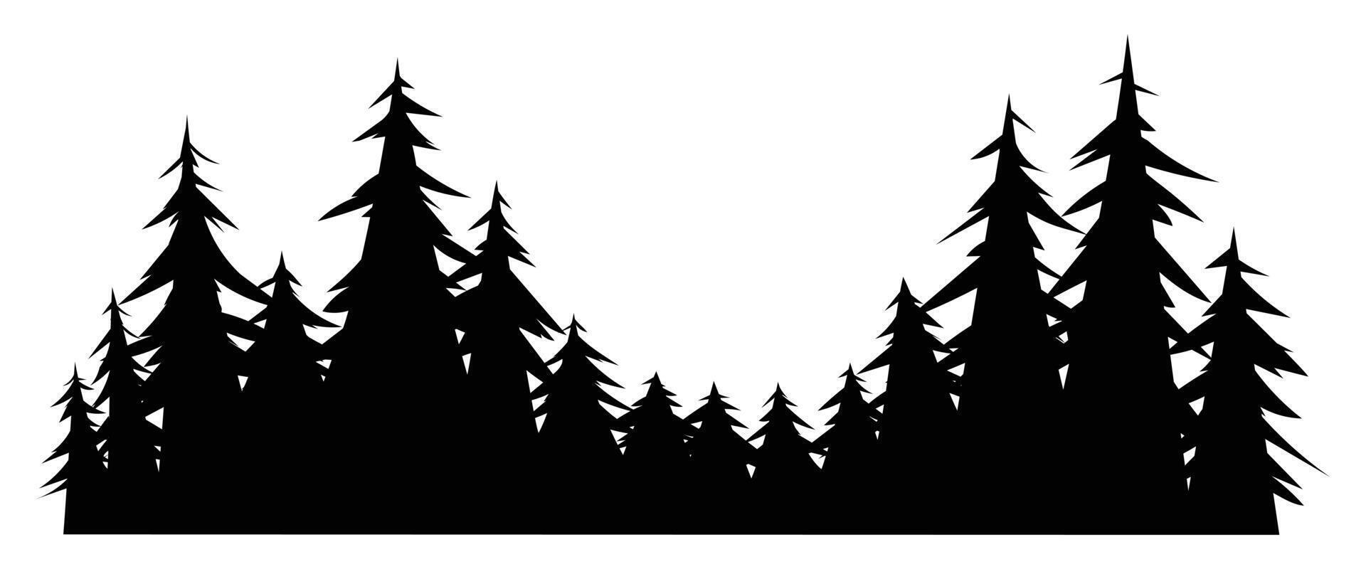 Silhouette of pine trees with sharp points, forming a dense forest border. Cartoon illustration vector
