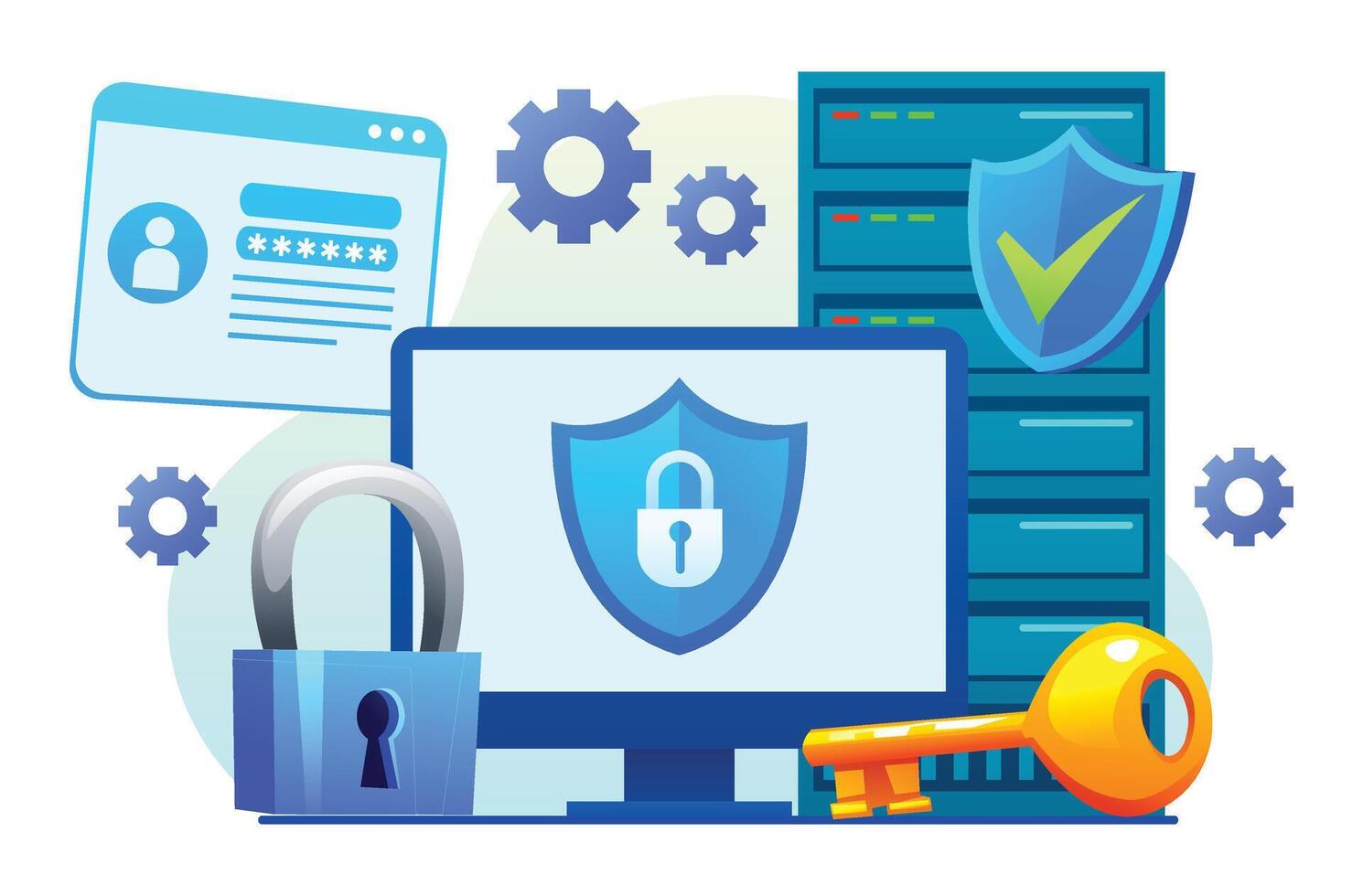 Image of a computer with security features vector