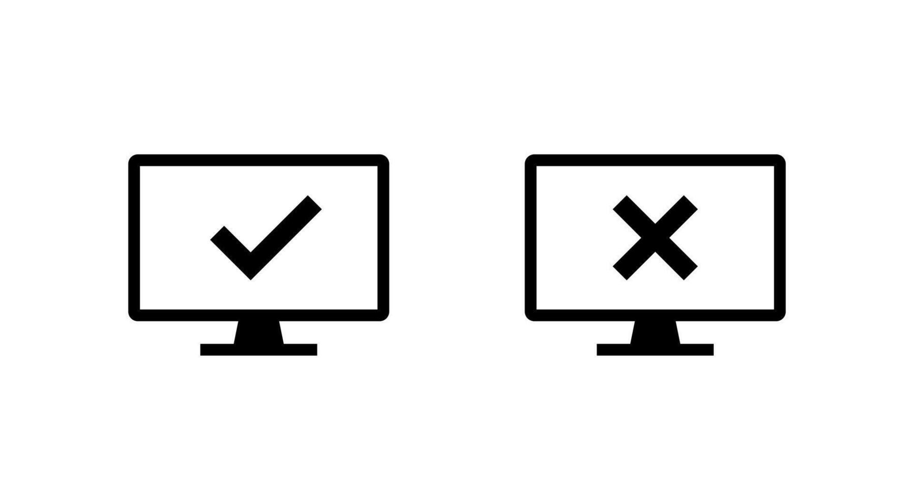 computadora monitor con cheque marca y cruzar icono. sistema validación y error notificación símbolo vector