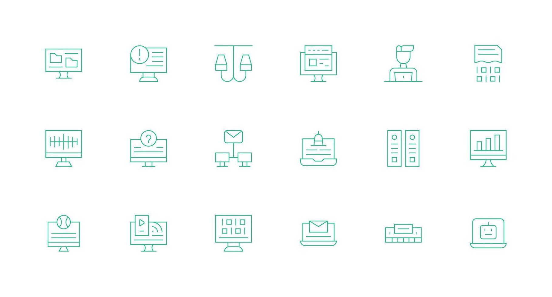 18 mínimo línea estilo íconos desde computadora colección vector