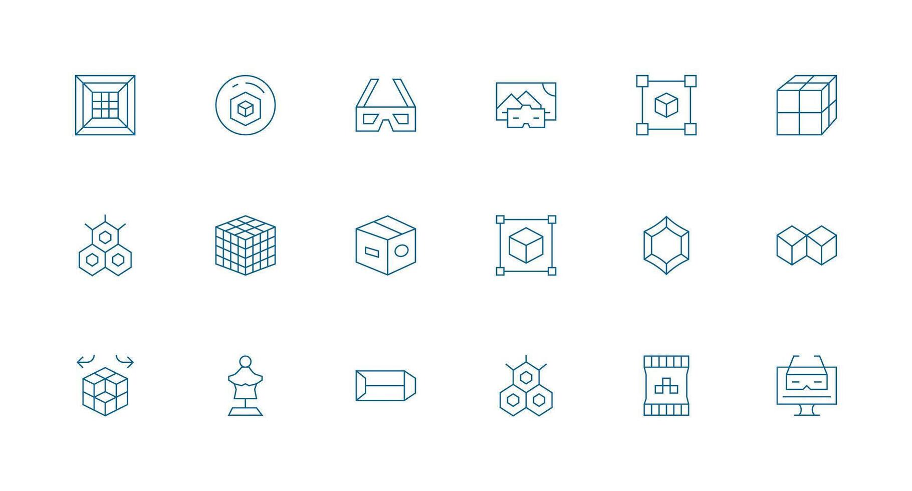 18 íconos para 3d en mínimo línea formato vector