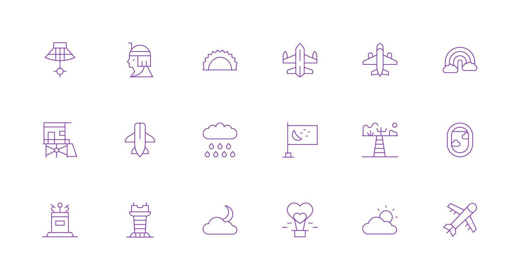 Sky Icon Set with 18 Minimal Line Graphics vector