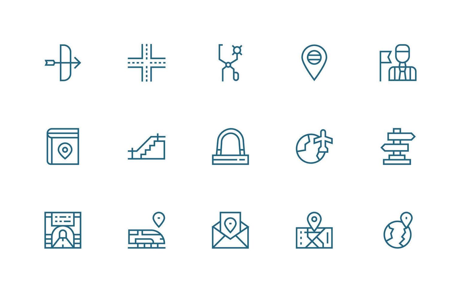 Route Icon Set with 15 Regular Line Graphics vector