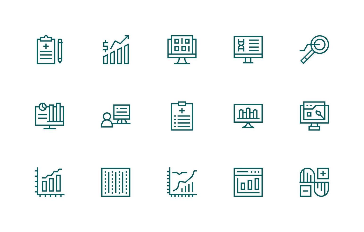 Chart Design Icons featuring 15 in Regular Line Style vector