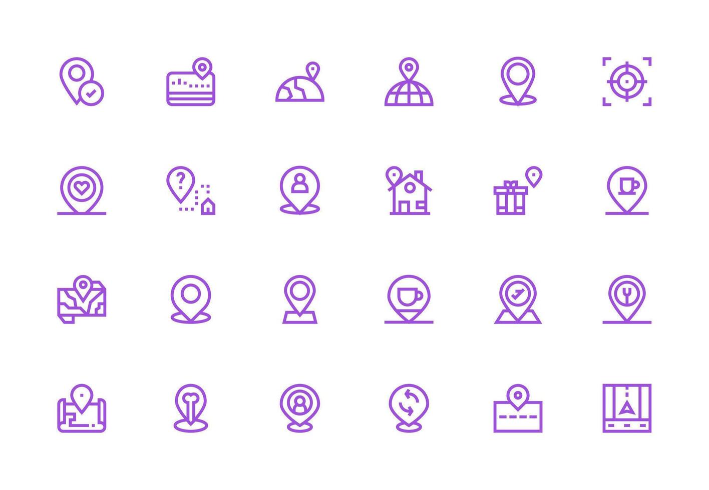 Geolocation Icon Set with 24 Thick Line Line Graphics vector
