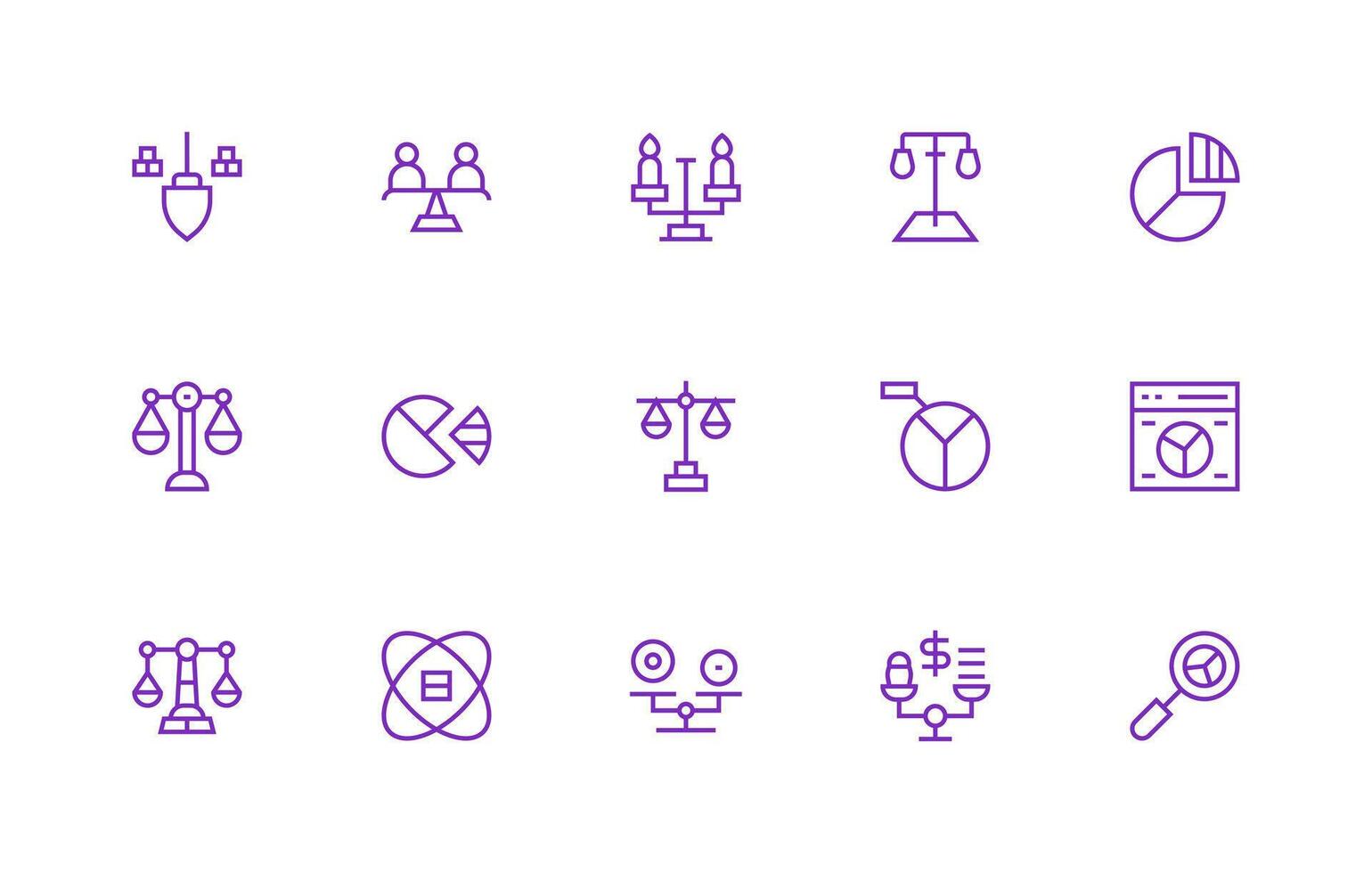 Proportion Icon Set with 15 Regular Line Graphics vector
