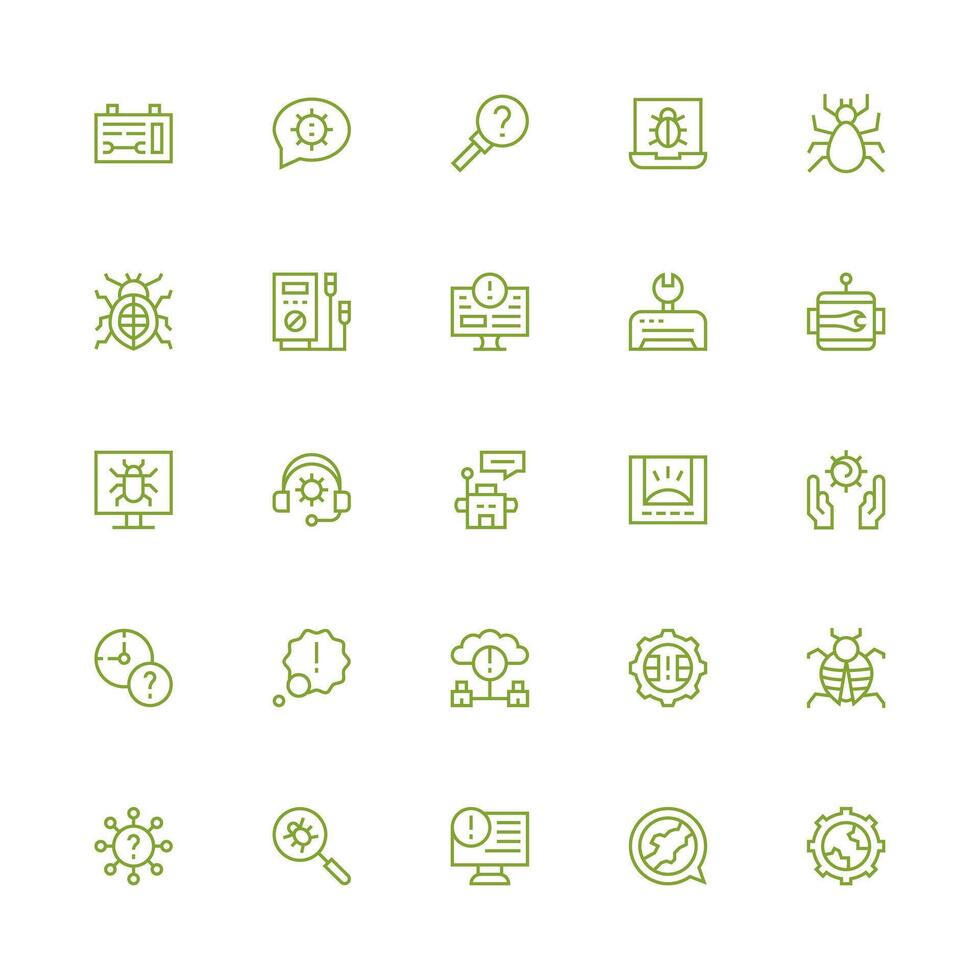 Medium Stroke Outline Style Troubleshooting Icons with 25 Vectors