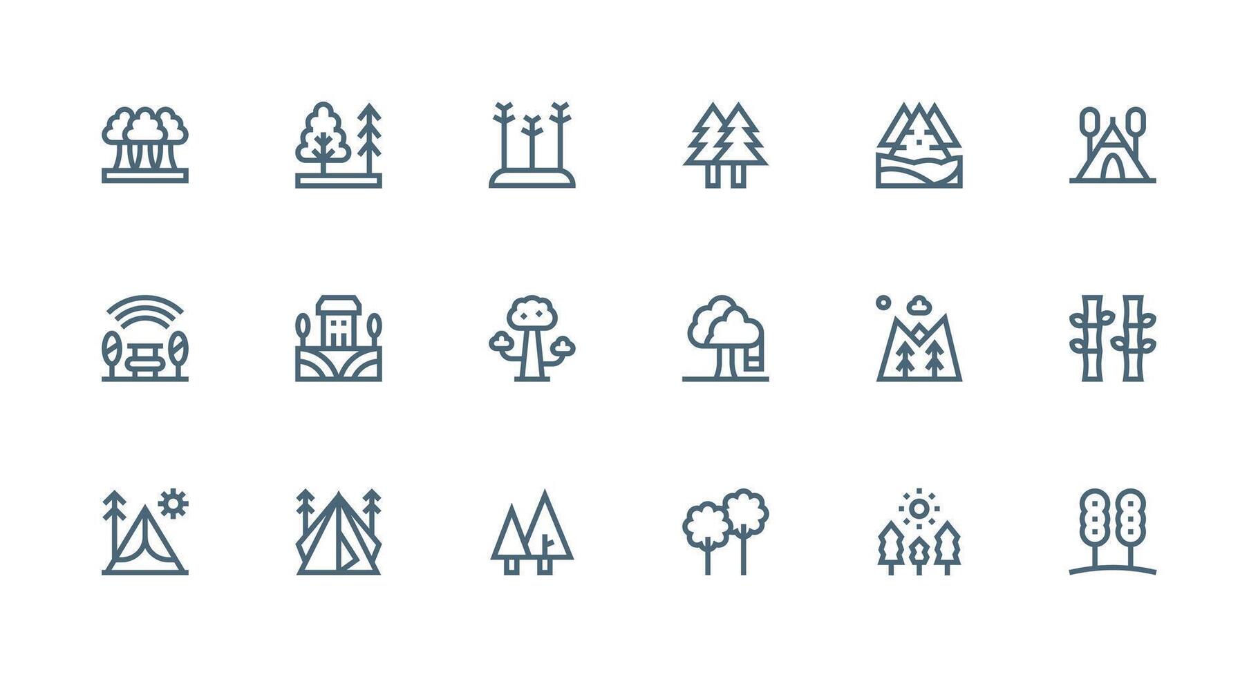Strong Stroke Line Icons from Trees Set with 18 Vectors