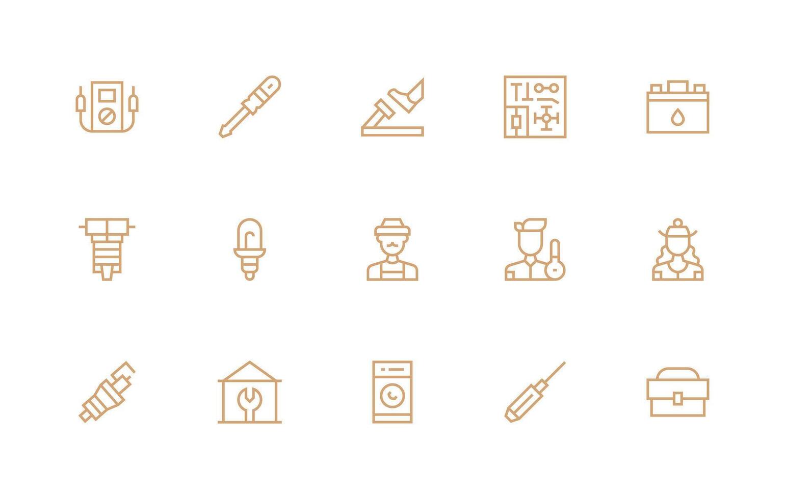 Regular Line Style Technician Icons with 15 Vectors