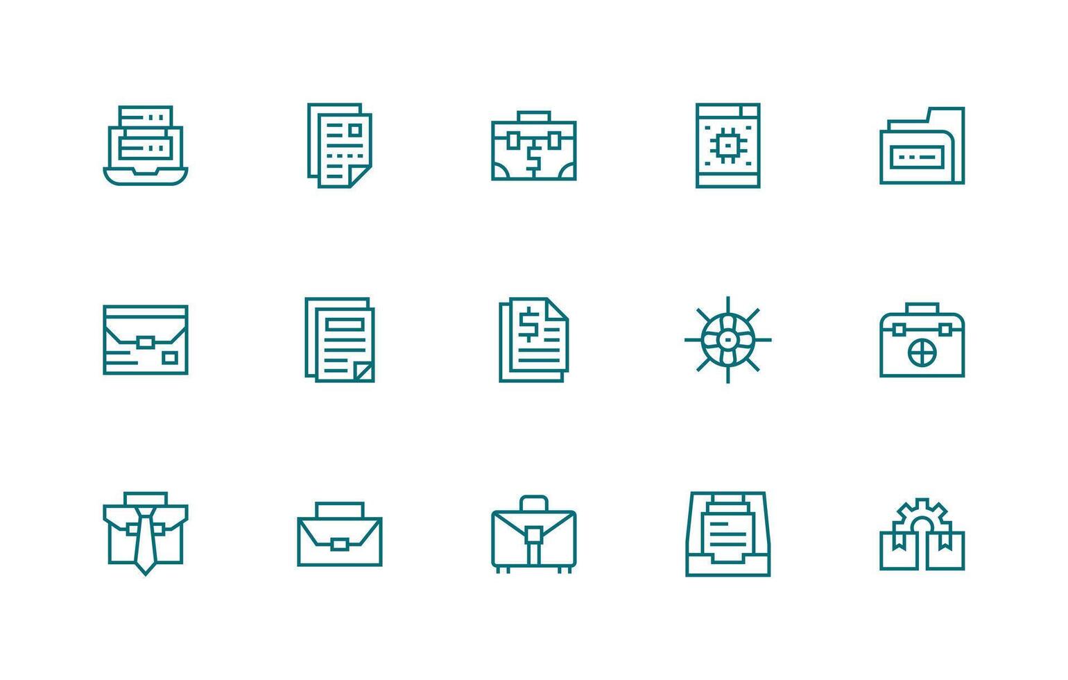 documentos conjunto con 15 regular línea íconos vector