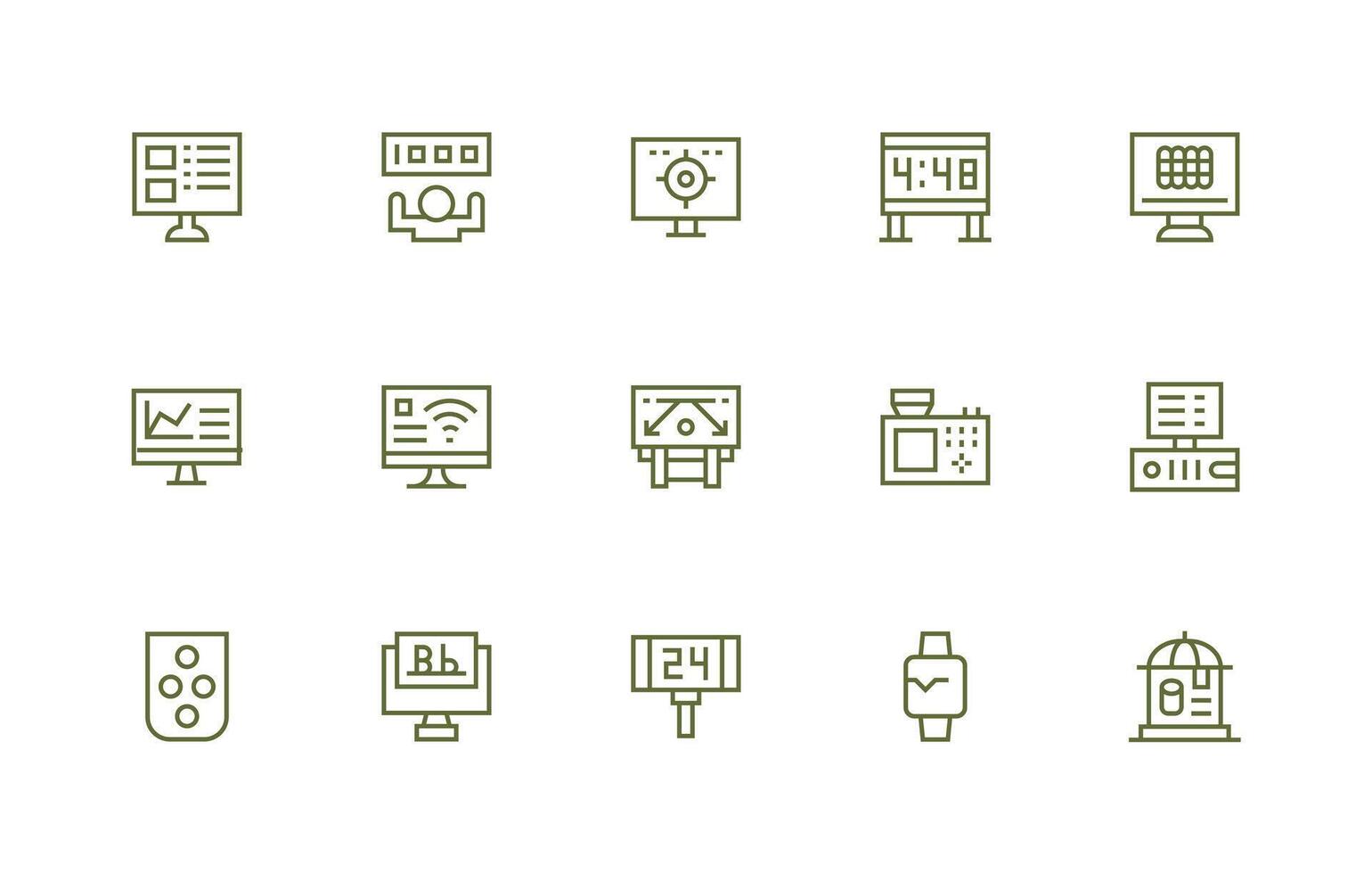 Digital Display Visual Pack containing 15 Regular Line Icons vector