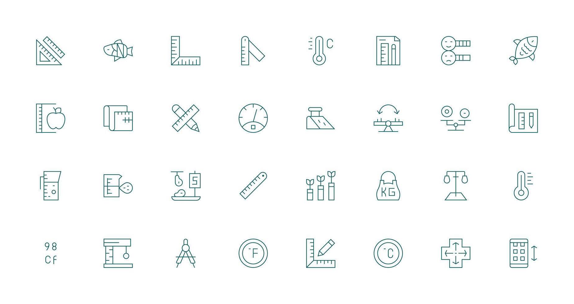 32 Thin Line Icons for Scale Graphics vector