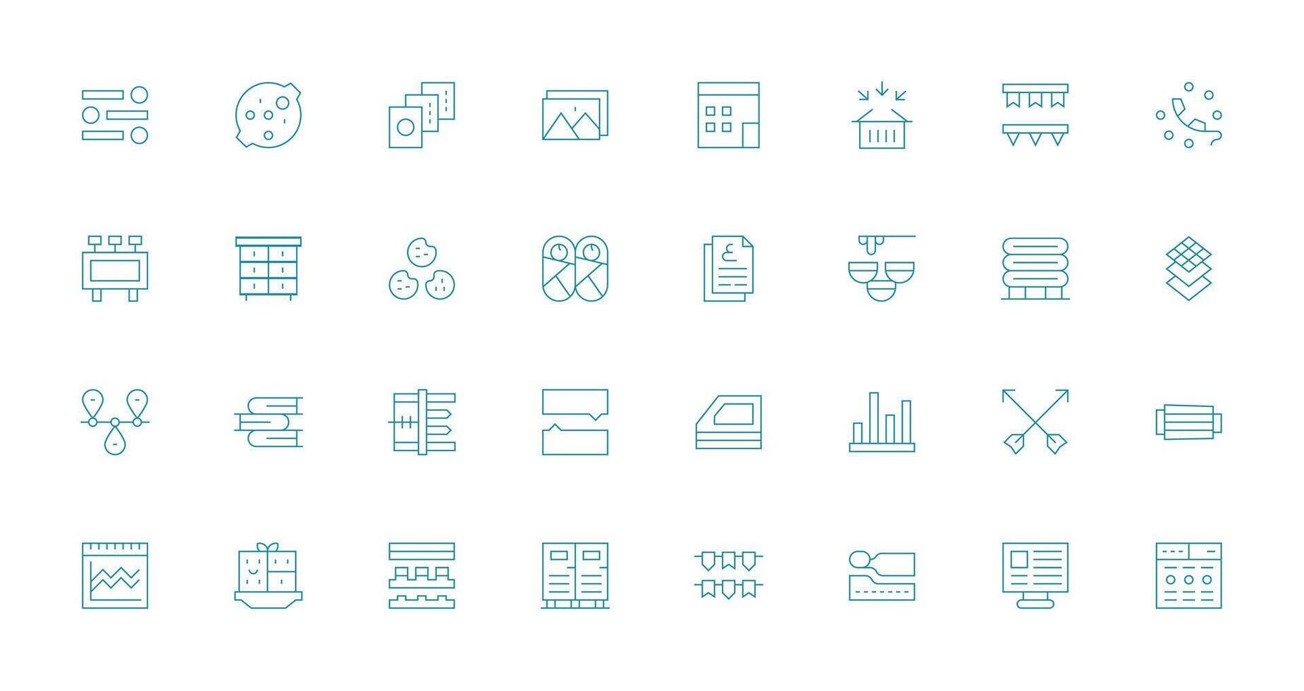 32 Thin Line Vectors for Multiple Theme