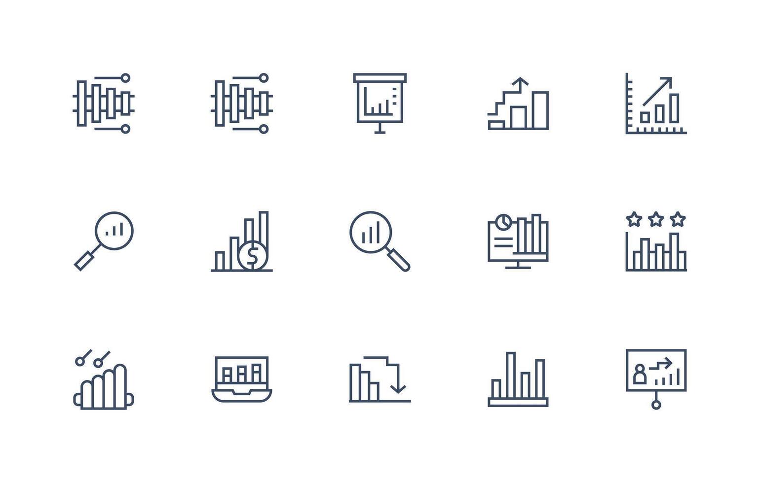 15 Icons for Bar Graph in Regular Line Format vector