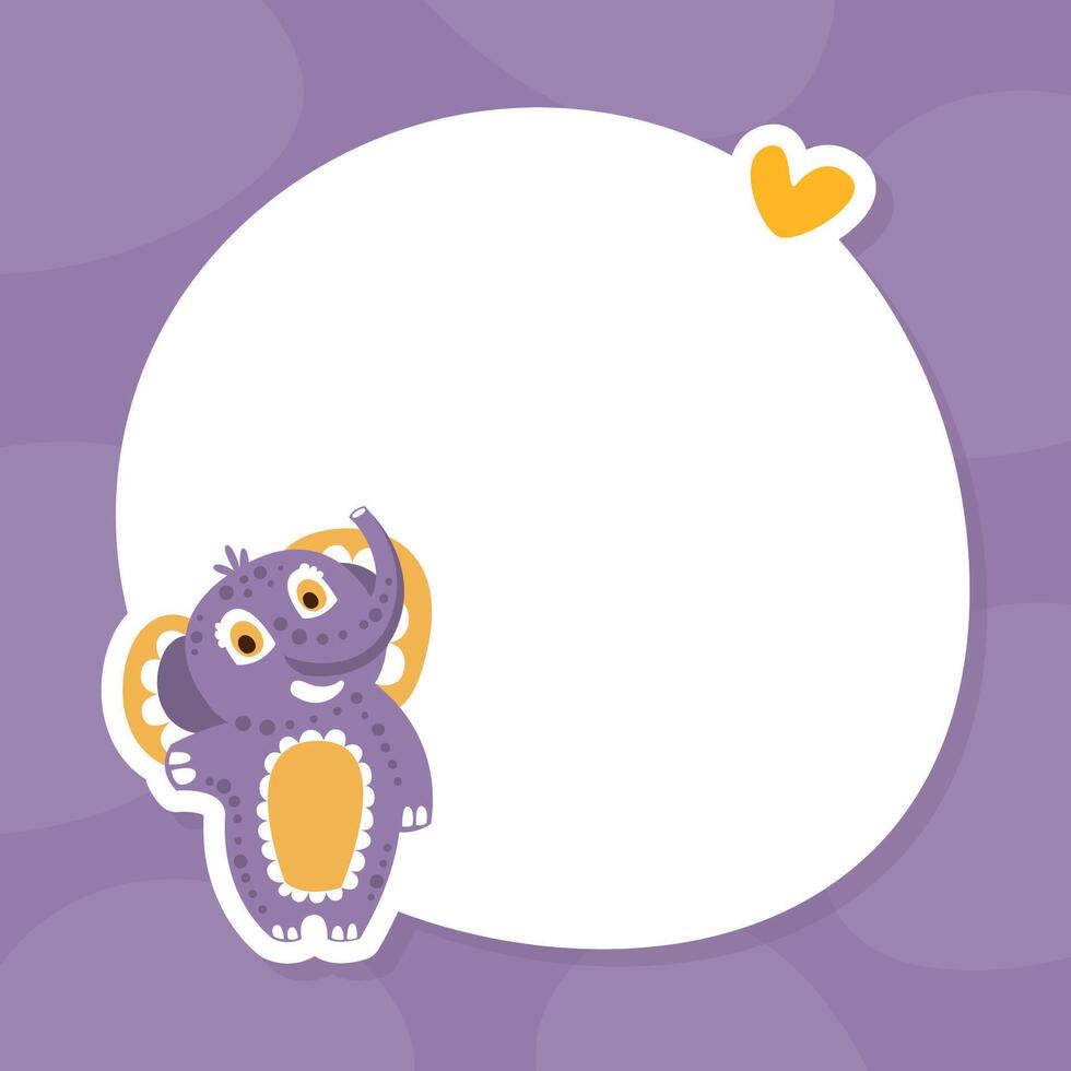 Frame with Cute Elephant Character with Trunk and Tusks Template vector