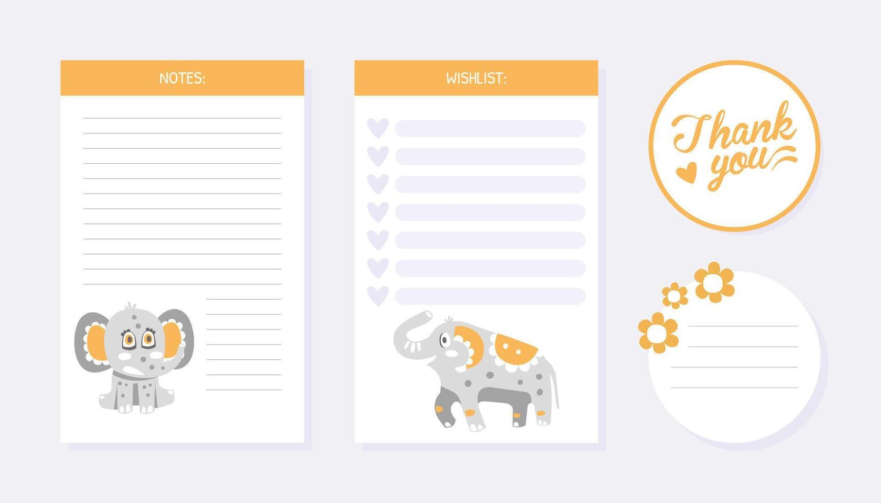 Lined Card with Cute Elephant Character with Trunk and Tusks Template vector