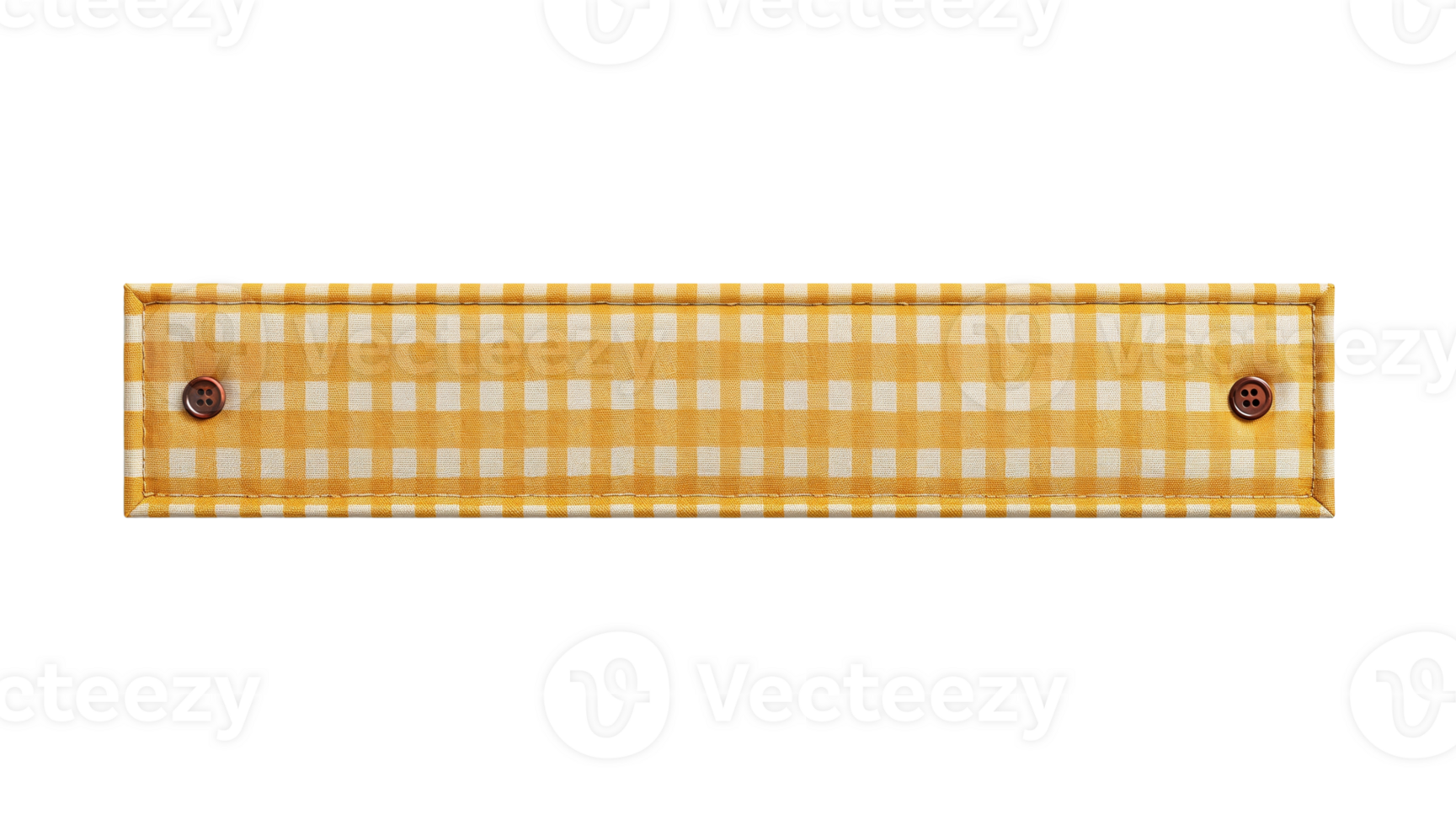 Retro inspired gingham fabric banner strip adorned with simple buttons on a transparent setting png