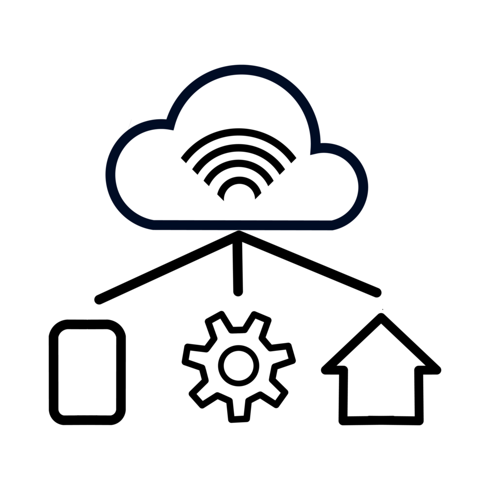 Cloud computing network connecting home, phone, and settings, symbolizing smart home technology and connectivity png