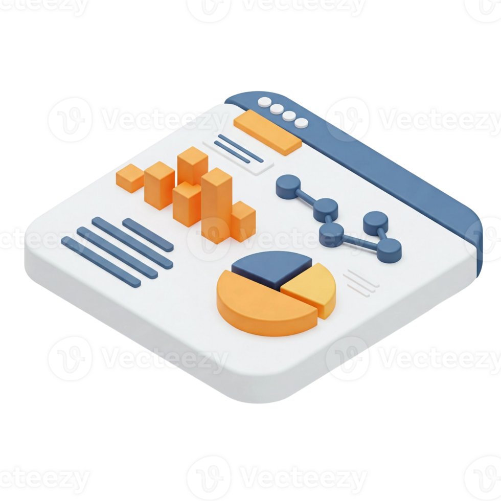 3D Data Analytics Dashboard with Charts and Graphs Illustration png