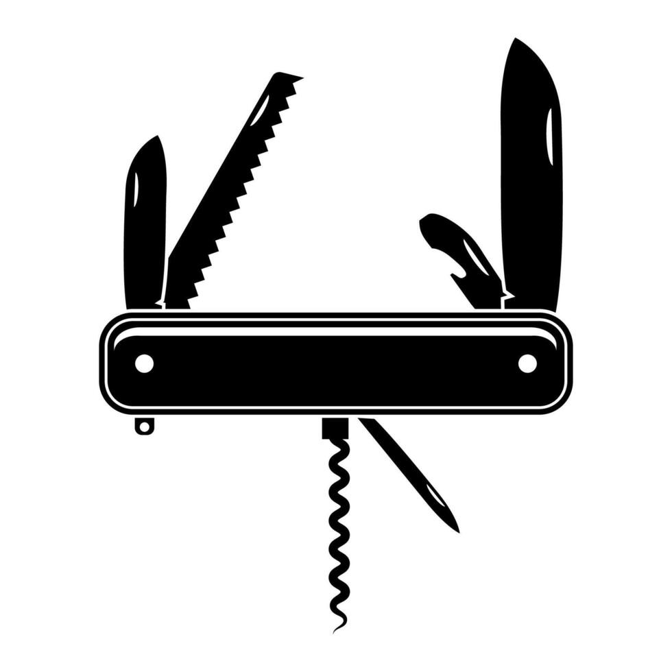 Multipurpose Folding Knife Icon Isolated on White Background. Multi Tool for Camping. Multifunctional Army Item. vector