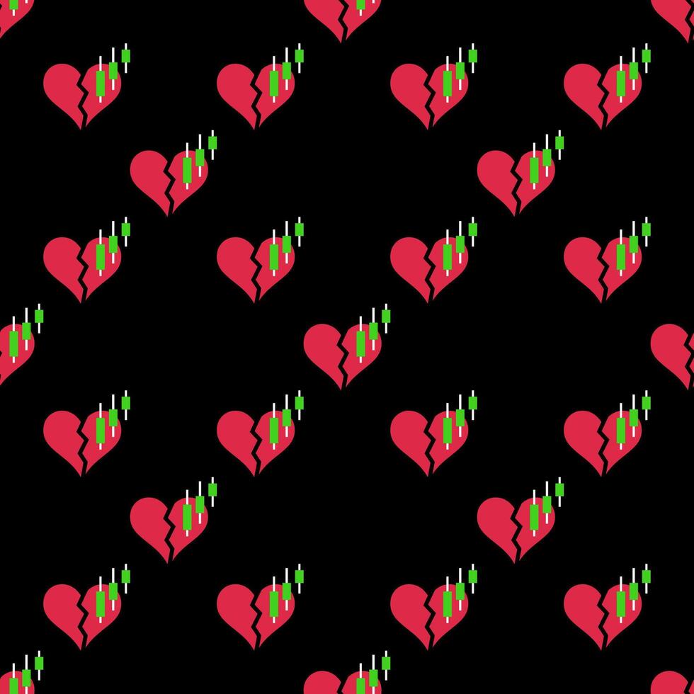 Candlestick Chart with Red Broken Heart Crypto Trading seamless pattern vector