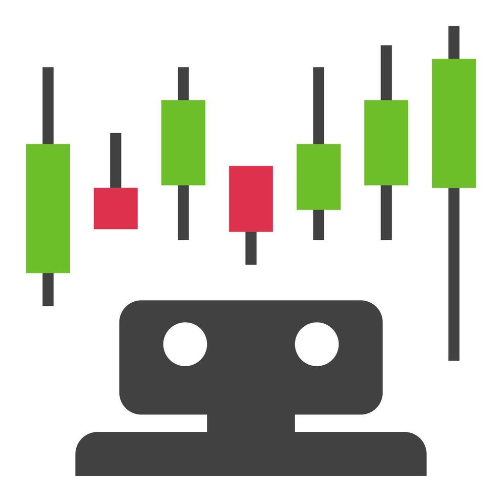 Robot with Candlestick Chart Crypto Trading Algorithms icon or design element vector