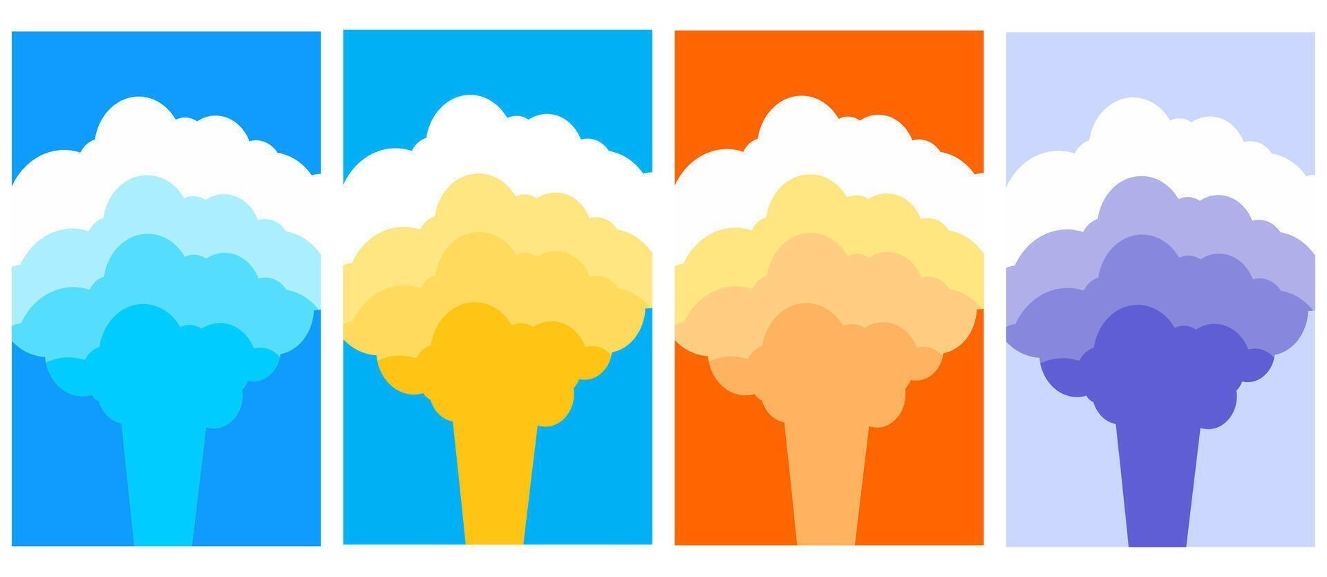 set distinct feeling of the four seasons spring, summer, autumn, and winter by using color palettes to represent the sky and clouds,with minimalist style visual representation. vector