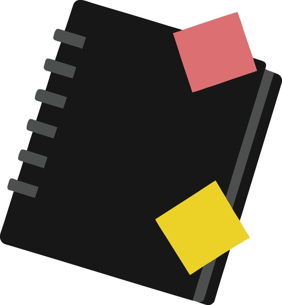 Black spiral notebook with red and yellow sticky notes isolated on transparent background isolated on white background silhouette vector