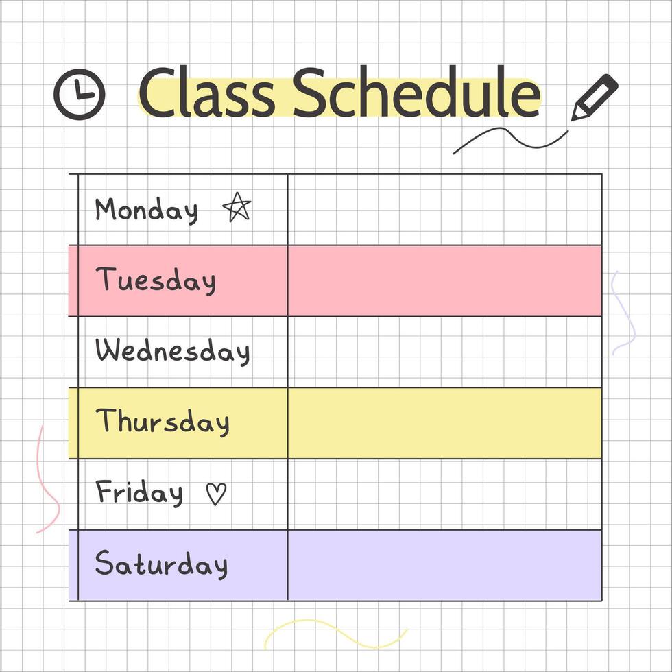 Class Schedule Template with Days of the Week vector