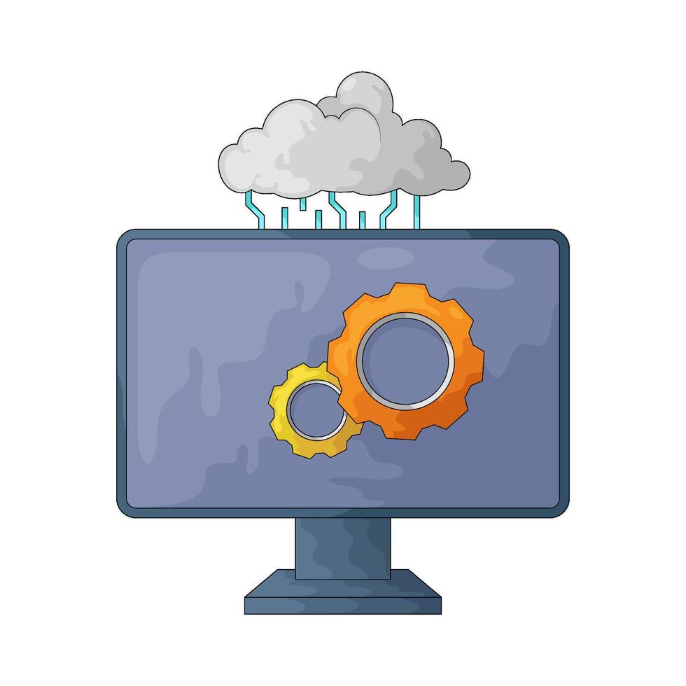 Cloud computing gear illustration on monitor vector