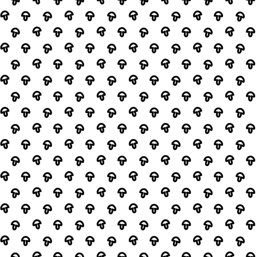 Pattern doodle mini mushroom turning in different directions. Black line on white. Seamless texture. Cute children's drawing. Shape, symbol repeating in rotation. Minimalistic linear style vector