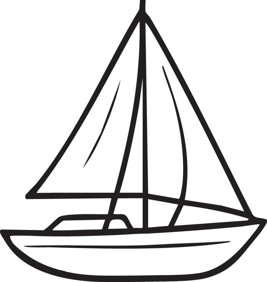Sailboat side view with tall triangular mainsail clean outline vector