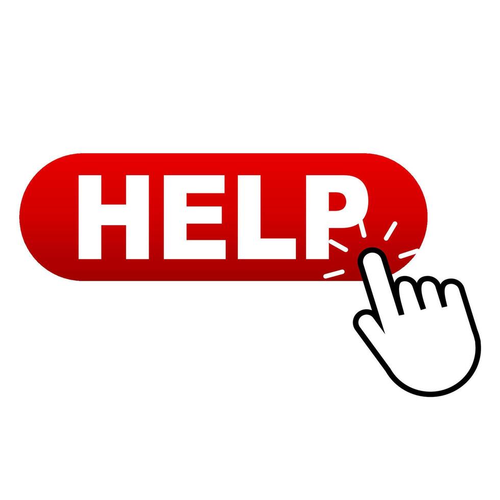 Red help button with hand click icon. illustration vector