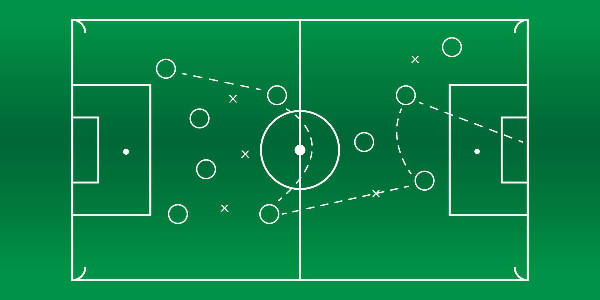 Soccer field with tactical scheme showing players and strategy lines. vector