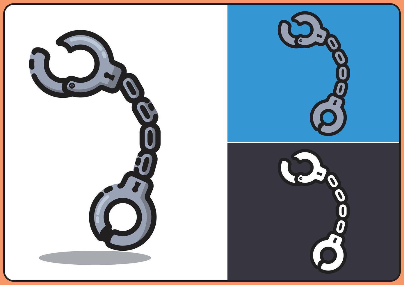 illustration of handcuffs in flat cartoon style. Multiple variations with different backgrounds. Suitable for concepts related to law enforcement, security, police, prison, crime, justice. vector