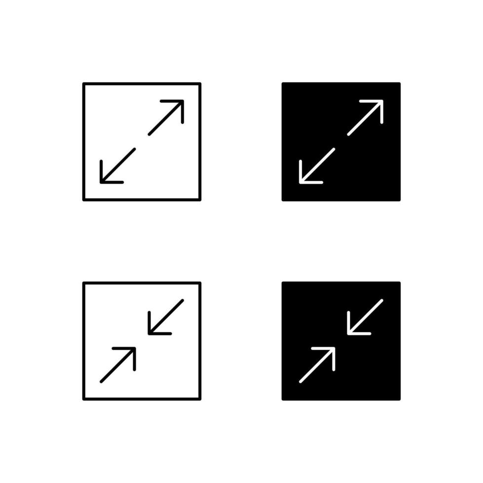 Mobile Application Fullscreen and Exit Fullscreen Line and Solid Icons vector