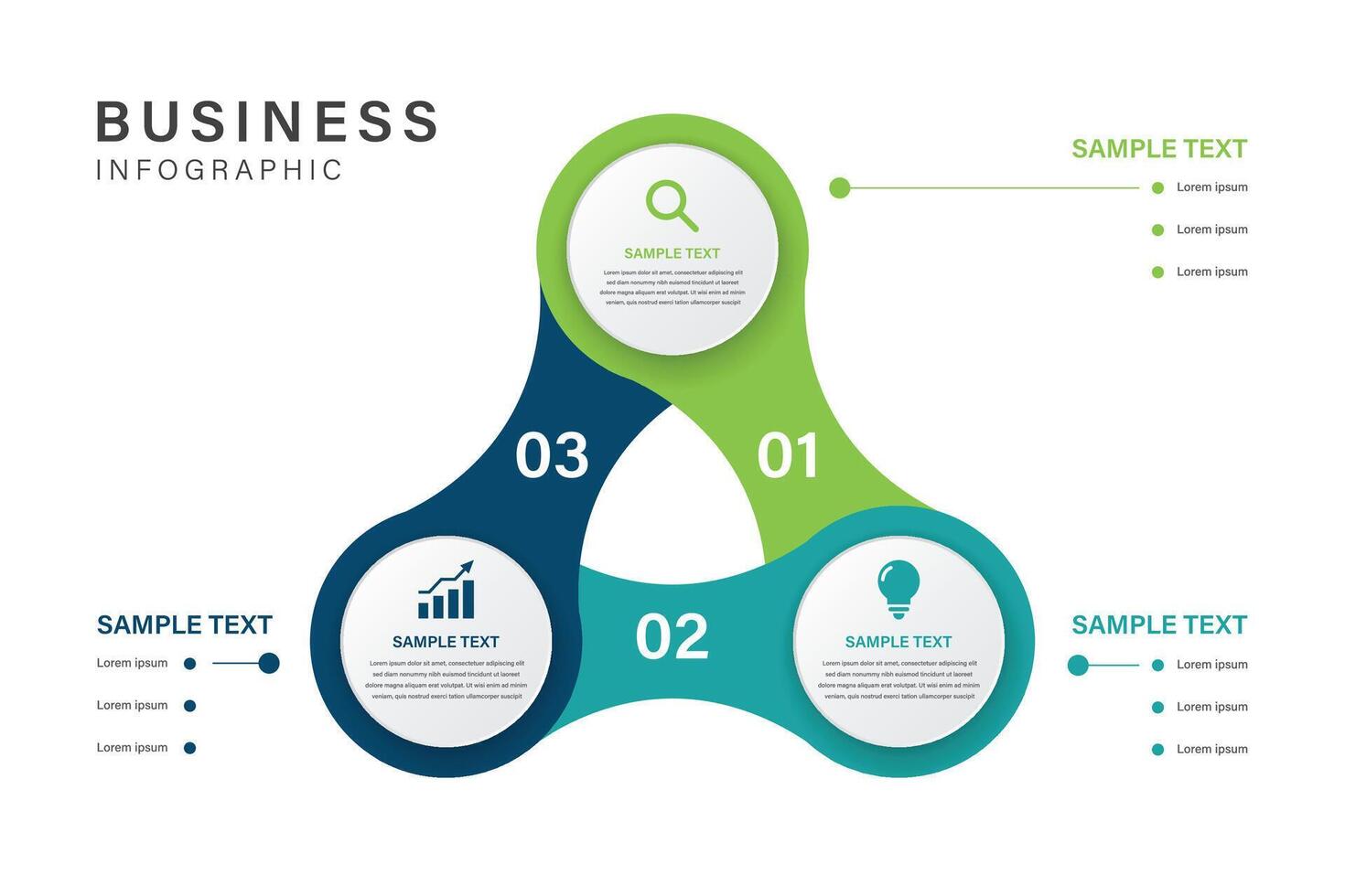 3 Steps of Business in Triangular Loop Infographic with 3D Circles and Business Icons vector