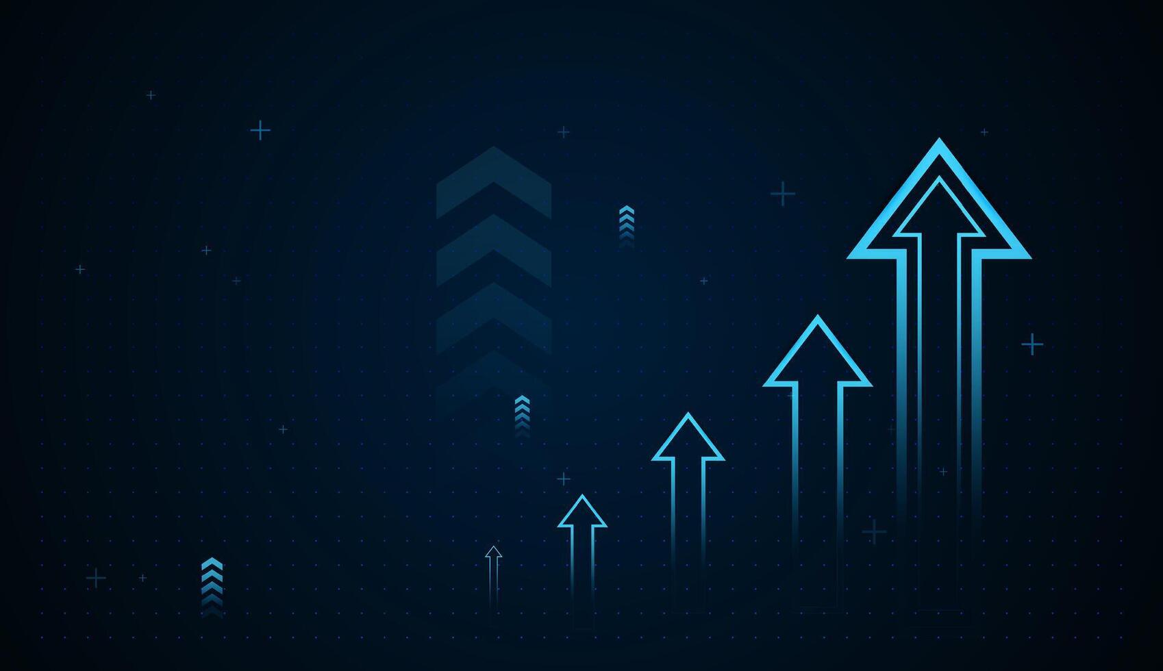 A series of glowing blue arrows rise diagonally, symbolizing steady progress and continuous growth. The largest arrow leads the way, representing achievement and future success vector