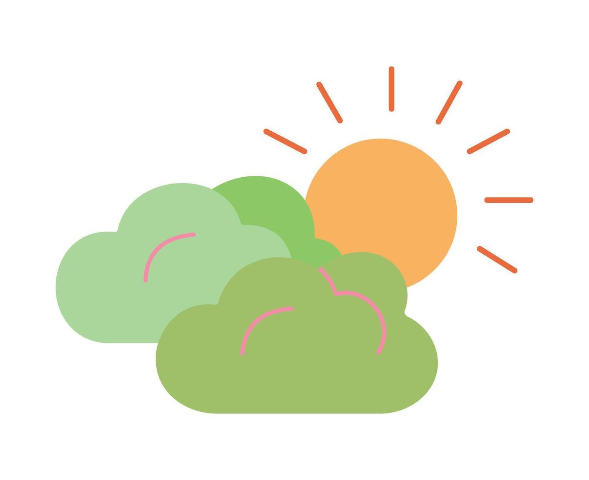 Simple weather icon with sun and clouds in a colorful flat style.Modern flat design illustration for sunny and cloudy weather forecast. vector