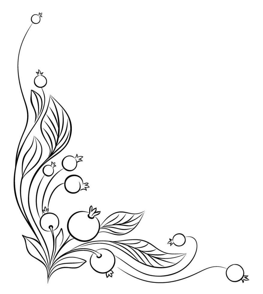 angular pattern branch with apples of paradise in the author's plastic Art Nouveau style vector
