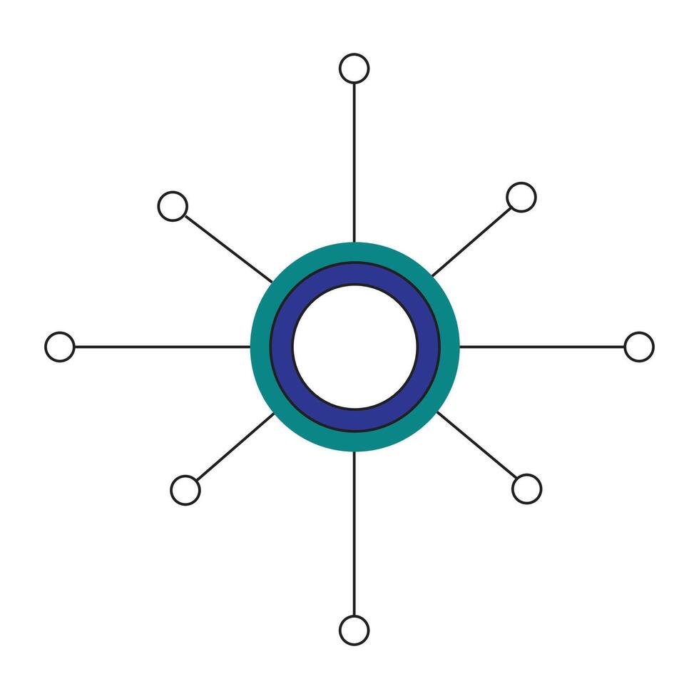 Abstract circular diagram with radiating lines and circles, isolated on white background vector