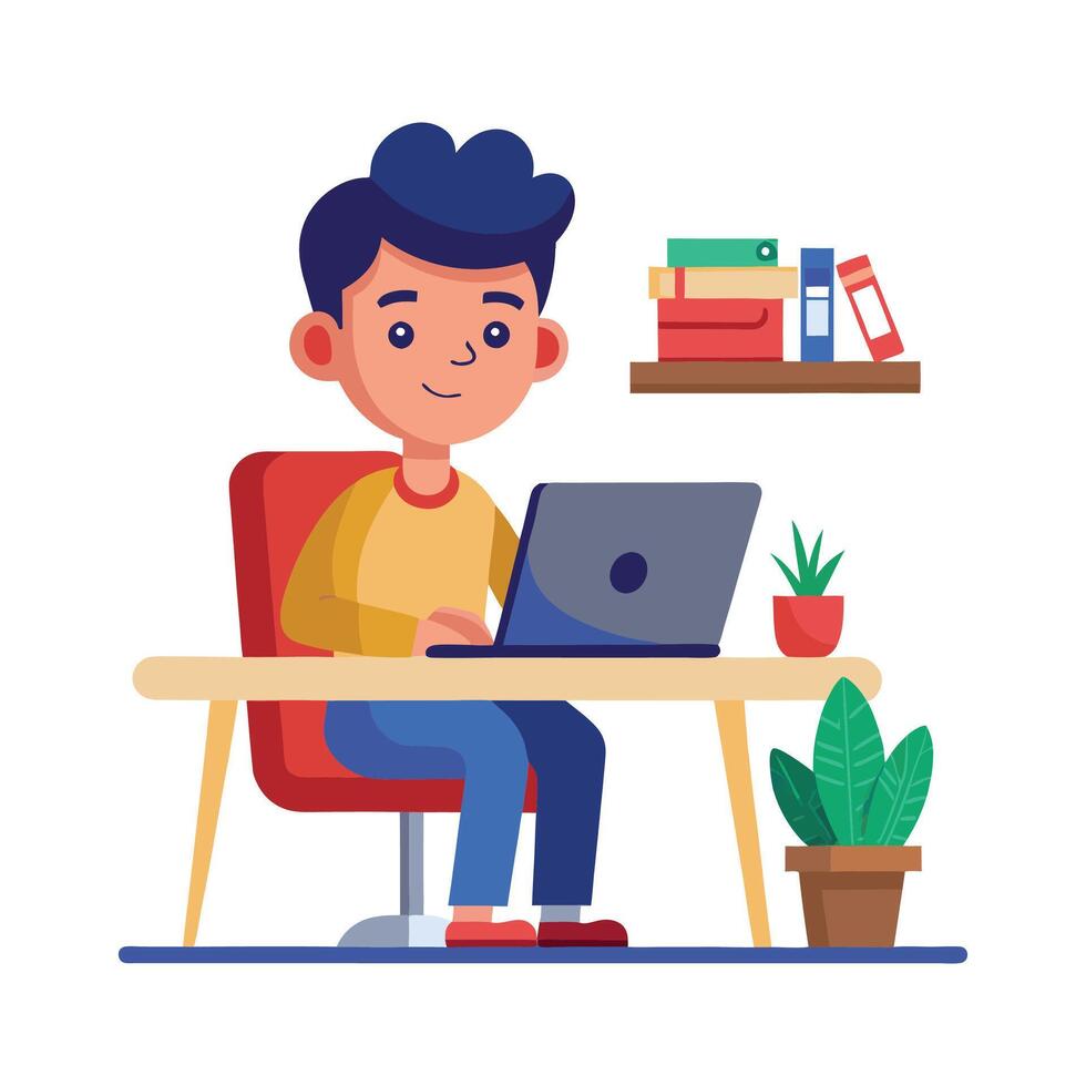 A boy intently typing away on a laptop learning the basics of computer programming vector