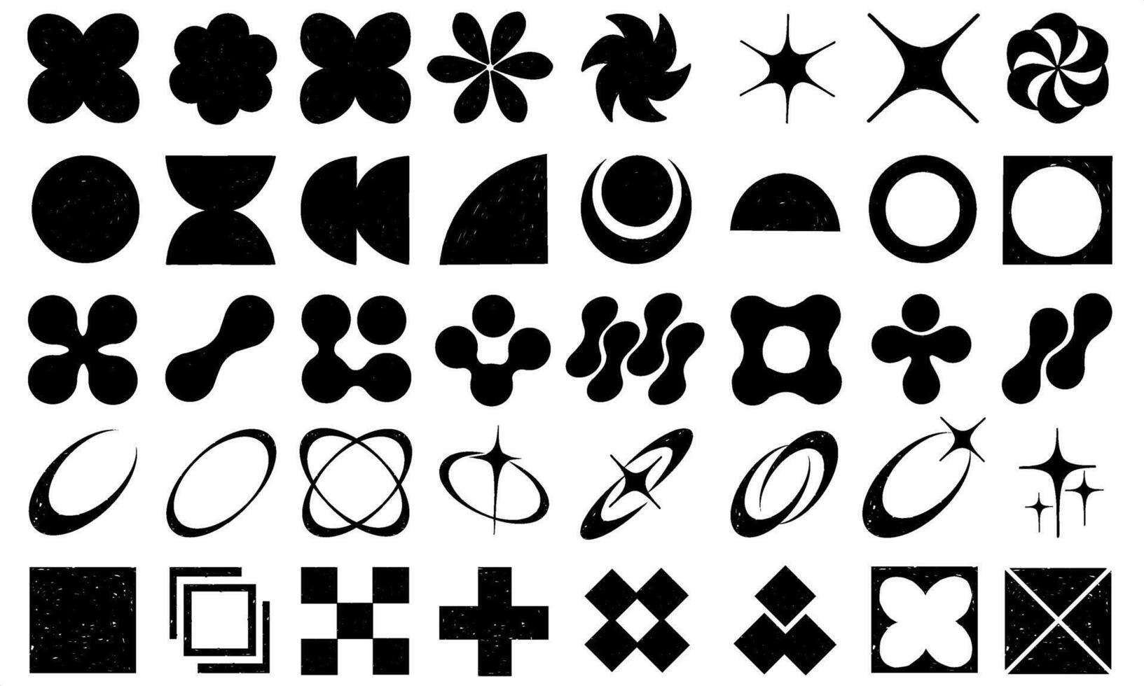 Y2K Brutalist Element Set. Hand Drawn Shapes in Retro Futuristic Style. Raw Shapes in Hand Sketched Style. vector