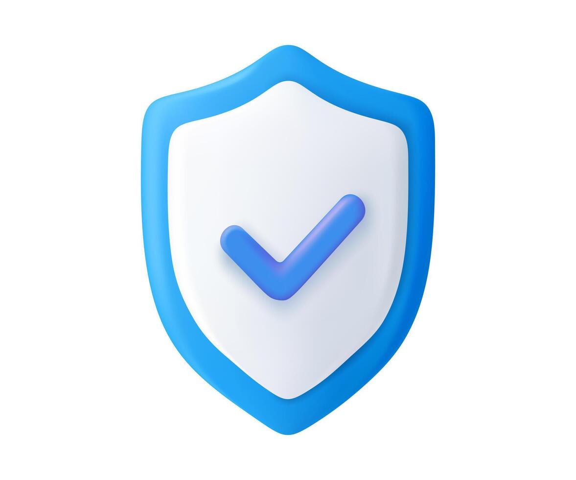 3d Shield Icon with Check Mark for Security vector