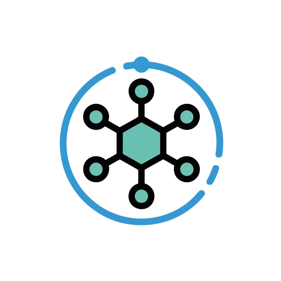 Network Diagram Icon with Circular Arrow Illustrating Connectedness and Synergy for Data Analysis vector