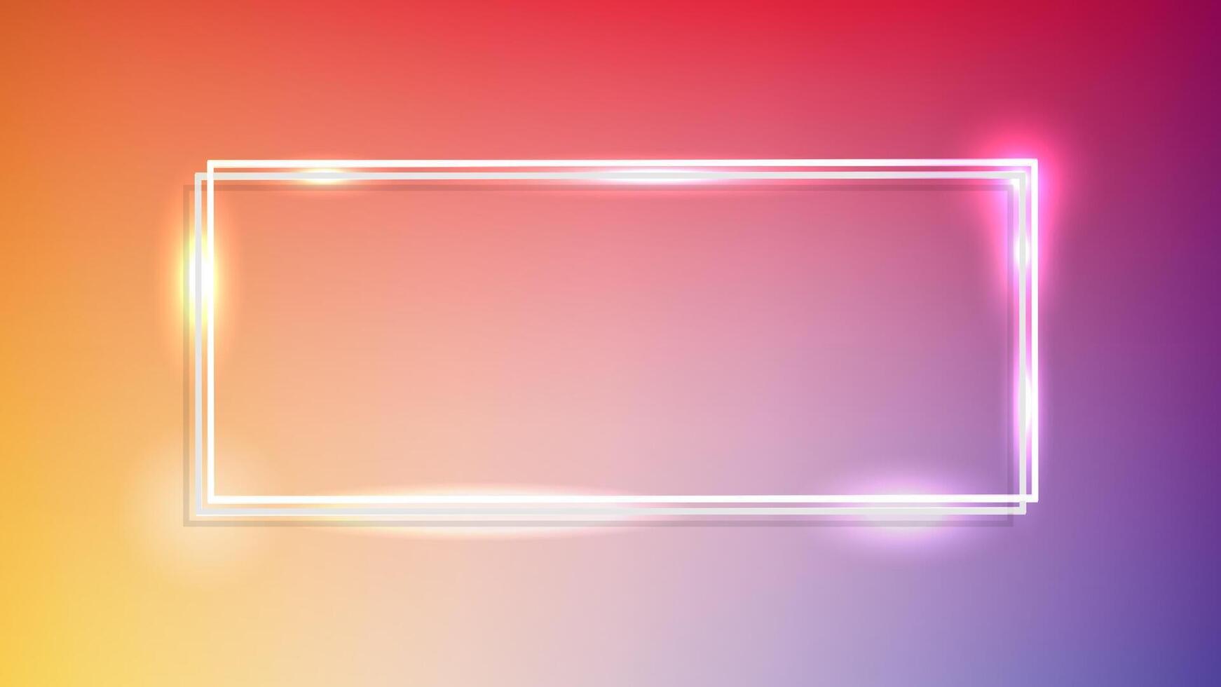 Neon double rectangular frame with shining effects on orange background. Empty glowing techno backdrop. illustration vector