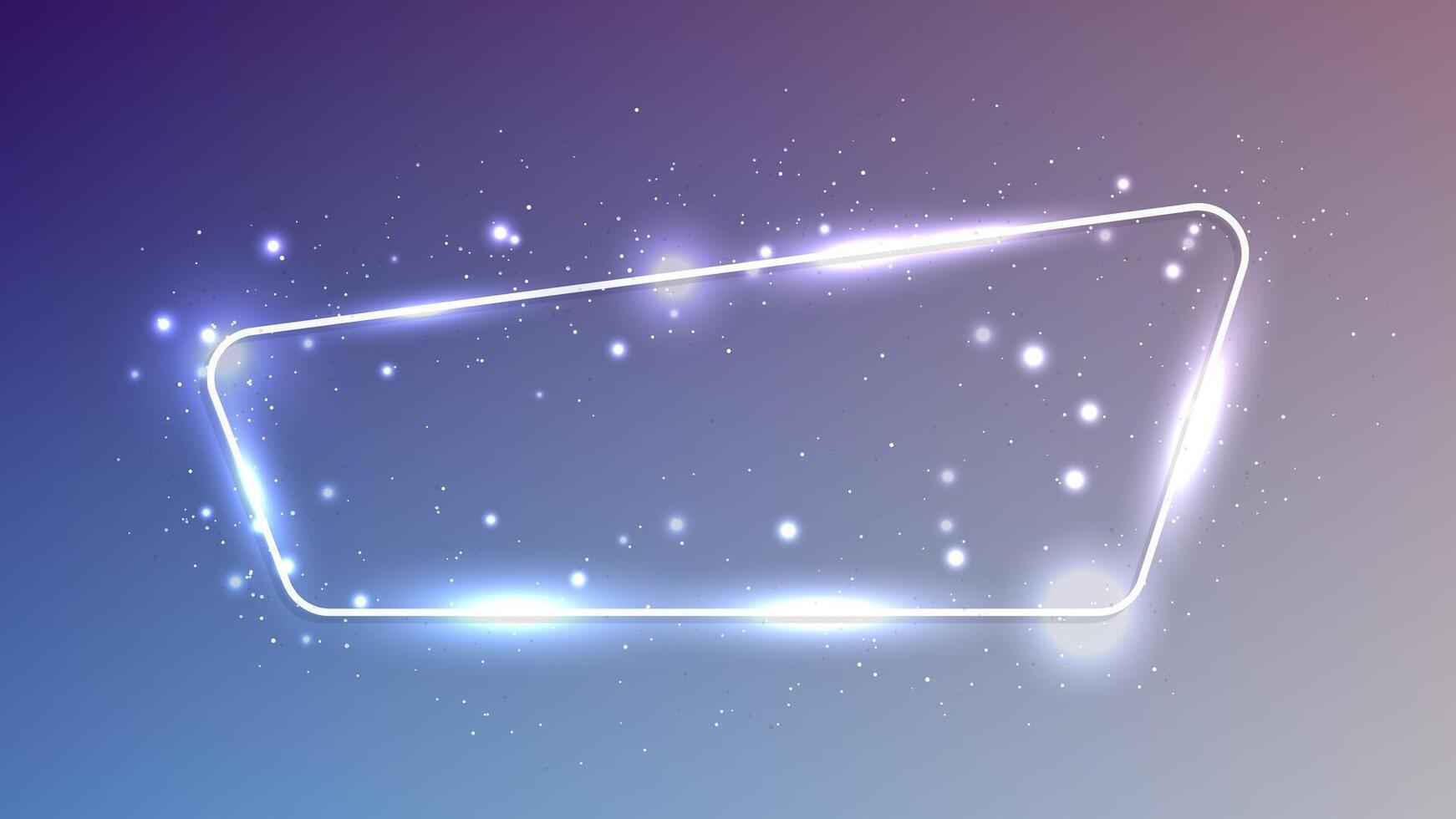 Neon rounded frame with shining effects and sparkles on blue background. Empty glowing techno backdrop. illustration vector